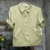 DKNY Snap Front Roll Tab Short Sleeve Shacket Jacket Shirt Pale Moss Green XS