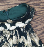 Betsy & Adam Metallic Crinkle Halter Neck Floor Dress Gown Green / Gold 4P