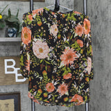 LC Lauren Conrad Womens Lined Woven Button Up Shirt Top Black Floral S
