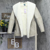 Wild Fable Shawl Collar Faux Shearling Button Down Sash Tie Coat Tan Brown 2XS