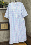 Miss Elaine 3/4-Sleeve Plaid Zip Robe Nightgown Navy Turquoise Plaid Blue L