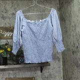 Black Tape Women's Off the Shoulder Knit Textured Top Blue / White L