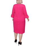 Ny Collection Textured Knit Plus Size Dress with 3/4 Sleeves Havana Pink 3X