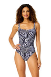 Anne Cole Womens Square Neck One-Piece Swimsuit Shadow Palm Blue Multi 10