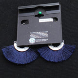 The Sak Fashion Thread Fringe U Hoop Drop Earrings Blue / Silver Gray 2.5"