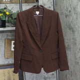 A New Day Womens Signature Crepe Fitted Blazer Jacket 94643774 Brown S