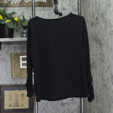 Peace Love World Boatneck Long Sleeve Tee with Sleeve Ruching A667157 Black M