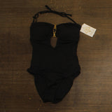 Becca Womens Rock Solid Gold Buckle One-Piece Swimsuit 361067 Black M
