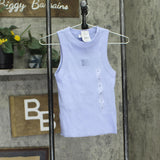 Cotton On Womens Ribbed Logo Sleeveless Shirt Top Frosted Blue S