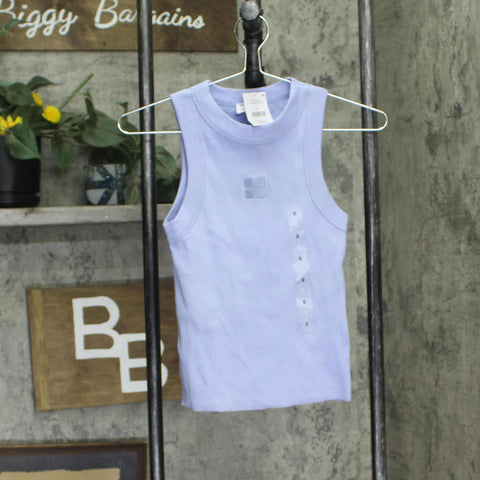 Cotton On Womens Ribbed Logo Sleeveless Shirt Top Frosted Blue S