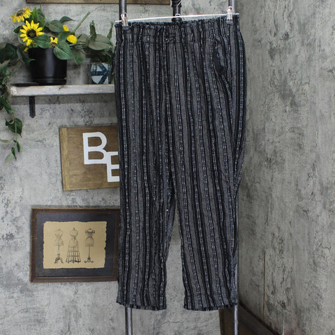 Briggs Ladies' Comfort Stretch Waistband Linen Blend Pants Black Striped L