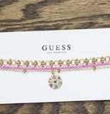 Guess String Rhinestone Eye Pendant Choker Necklaces Gold / Pink Multi 12" + 4"