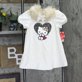 Hello Kitty Girls Lined A-Line Sheath Dress with Faux Fur Collar Off White 4T