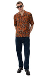 Officine Generale Button-Down Camp Shirt Rouille Iced Coffee Brown Multi S