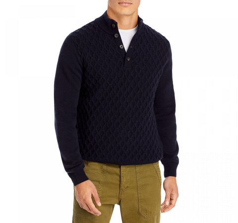 Corneliani Four Button Cable Knit Wool Cashmere Blend Sweater 90514202M5180000