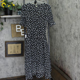 Tommy Hilfiger Womens Tie Front Chiffon Polka-Dot Midi Dress Black / Cream 6
