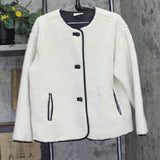 Universal Thread Shearling Button Piped Crewneck Casual Coat Cream Off White M