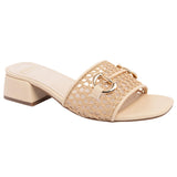 Jones New York Block Heel Square Toe Horsebit Hardware Mesh Sandals Tan Brown 6M