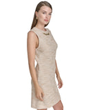 Halston Womens Tweed Chain-Trim Shift Dress HD4JMB8T Oatmeal Brown 14