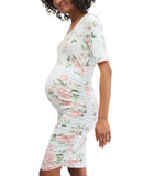 Motherhood Maternity Womens Side-Ruched Maternity Shirt Dress Green Floral L