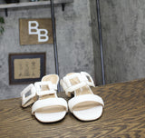 Adrienne Vittadini Womens Square Loop Band Wedge Sandals ANDO-59783 White 6.5M