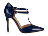 Journee Collection Womens T-Strap Tru Pump Stiletto Heels TRU Navy Blue 7.5M