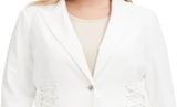 Calvin Klein 1-Button Plus Size Lace-Up Button Blazer Jacket Soft White 22W