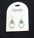 Bijoux Bar Elegant Teardrop Rhinestone Accent Dangly Earrings Gold / Green 1.5"