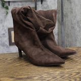 A New Day Justice Faux Suede Heeled Boots with Side Zip 94568890 Brown 7.5M