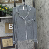Auden Cozy Ribbed Notch Collar Long Sleeve Pajama Top 94437845 Gray XS