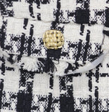 Aqua Sleeve Tweed Pocket Frayed Hem Embellished Shift Dress Black / White 2XS