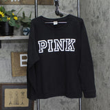 Pink by Victoria's Secret Womens Logo Pullover Fleece Sweatshirt Black XL