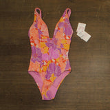 Roxy One Piece Plunge Swimsuit Slimming Tummy Control Lilac Purple Multi XS