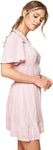 Sugar Lips Womens Aphrodites Striped Flutter Sleeve Mini Casual Dress Pink M