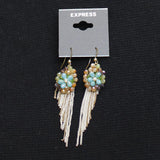Express Link Floral Bead Tassel Dangle Earrings Gold / White / Blue Multi 3"