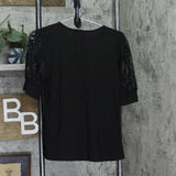 Ny Collection Womens Puff Lace Sleeve Knit Blouse PITU0712 Black PM