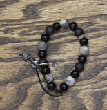 Spiritual Onyx Jasper Gem Beaded Crystal Elastic Bracelet Black / Silver Gray