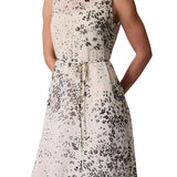 Calvin Klein Sleeveless Abstract Chiffon Midi Belted Lined Dress Light Gray XL