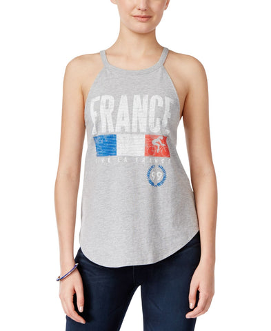 Cold Crush Juniors Vive La France Graphic High-Neck Tank Top Gray / Multi M
