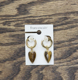 Francesca's Fashion Tiger's Eye Dangly Heart Huggie Earrings Gold / Brown 1.25"
