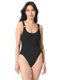 Vince Camuto Womens Scoop Neck Ring Textured One Piece Swimsuit V1L099 Black 12