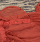 Sam Edelman Jasleen Ruffled Long Sleeve Button Front Top Blouse Red Orange S