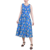 Ny Collection Petites Chiffon Printed Midi Dress Bright French Blue Melon PM