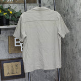 Vince Mens Short Sleeve Seersucker Cuban Cabana Shirt Putty Brown Gray L