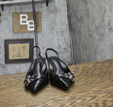 INC International Concepts Womens Capeka Slingback Pumps Black Crinkle 6M