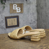 A New Day Fay Raffia Block Heel Slide Sandals 94834807 Natural Brown 9M