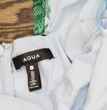 Aqua Womens Linen Blend Palm Print V-Neck Mini Dress Light Blue / Green XS