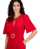 Tahari Asl Petite Belted Wide-Leg Puffed-Shoulder Jumpsuit Crimson Red 8P