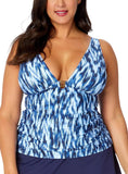 Anne Cole Ikat Tie-Dye Ring Plunge Tankini Swim Top 25PT26368 Blue 22W
