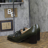 Journee Collection Womens Crawford Block Heel Loafer Pumps Olive Green 7M